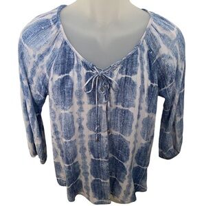 LOVESTITCH Love Stitch Light Blue & White Blouse Top Women S Small